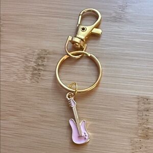 Elegant Gold and Pink Guitar Keychain